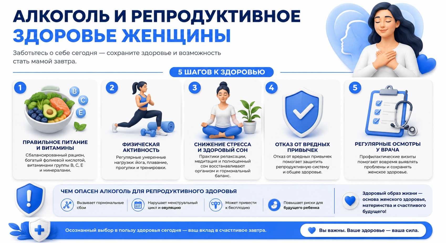 Инфографика на тему алкоголя и репродуктивного здоровья женщины